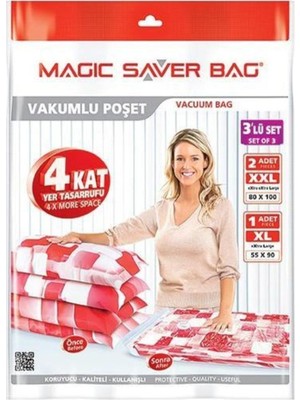 About The Perfect 3'lü Şeffaf Vakumlu Saklama Poşeti Seti, Hızlı ve Pratik Kullanım