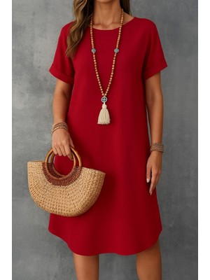 Trend Befaon Kadın Kısa Kollu Kayık Yaka Bürümcük Elbise