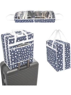 About The Perfect 6 Bölmeli Mavi Yıldız Desenli Seyahat Ayakkabı Saklama Çantası