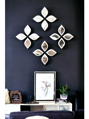 Su Damlası Dekoratif Ayna Seti, 16 Adet Ahşap ve Pleksi Ayna, Beyaz ve Gümüş