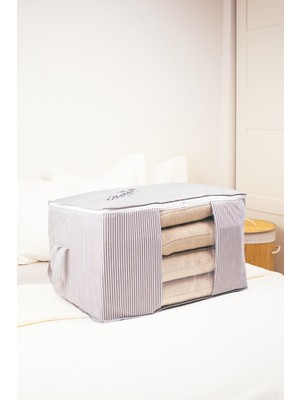 About The Perfect Gri Çizgili Pencereli Yastık Hurcu, 60X43X35 Cm, Şık ve Kullanışlı Tasarım