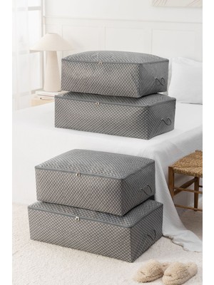 About The Perfect 4'lü Baza Altı Yastık Yorgan Kazak Hurcu Balıksırtı Desen Gri