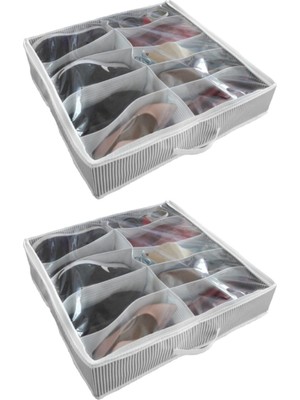 About The Perfect Iki Adet 10 Bölmeli Beyaz Ayakkabı Saklama Çantası, 58X58X12CM, Çizgili Model