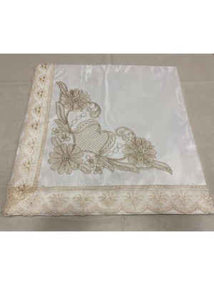 About The Perfect Güpürlü Dantel Taşlı Krem Saten Lüks Bohça, Şık ve Zarif Çeyizlik Takım