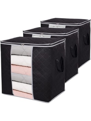 About The Perfect 3'lü Siyah Kapitone Pencereli Saklama Çantası, 50X45X30 cm