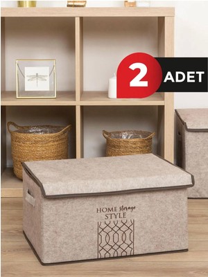 About The Perfect Bej Keçe Kapaklı Büyük Kutu 47X37X24 Cm, 2 Adet, Şık ve Kullanışlı Saklama Çözümü