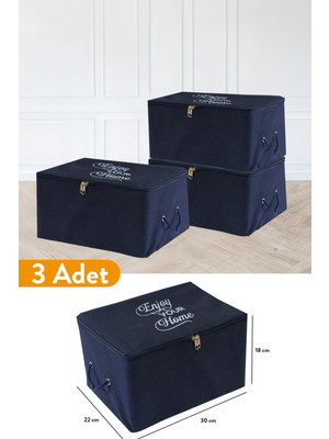 About The Perfect Mini Boy Baskı Detaylı Lacivert Hurç Seti 30X22X18 Cm, 3'lü Paket