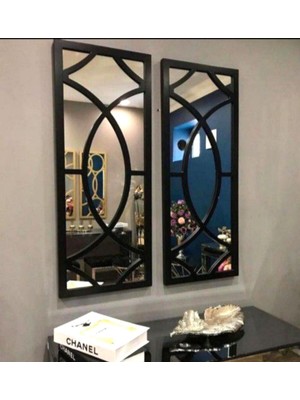 Siyah-Gümüş Gümüş Pleksi Ayna Ahşap Dekoratif Çift Set