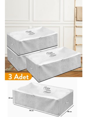 About The Perfect 3'lü Gri Çizgili Mega Boy Baza Altı Hurç, 74X46X22 Cm, Şık ve Kullanışlı Depolama Seti
