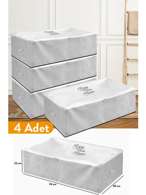About The Perfect 4'lü Gri Çizgili Mega Boy Baza Altı Hurç, 74X46X22 Cm, Pratik Saklama Çözümü