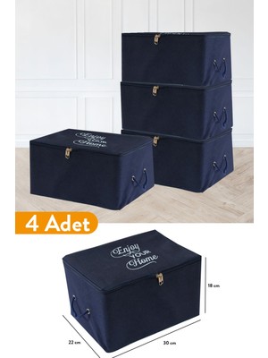 About The Perfect 4'lü Mini Boy Baskı Detaylı Lacivert Hurçlar 30X22X18 cm