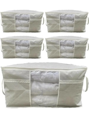 About The Perfect 5'li Pencereli Saklama Çantası, Yastık Hurcu, 75X40X40CM, Çizgili, Gri