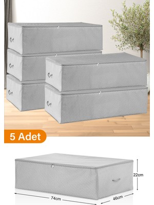 About The Perfect 5'li Set Mega Boy Gri Benekli Baza Altı Hurç, 74X46X22 cm