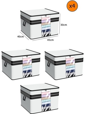 About The Perfect 4'lü Beyaz Siyah Şeritli Pencereli Kazak Hurcu 45X40X30 cm