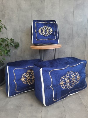 About The Perfect Lacivert ve Gold Nakışlı 3'lü Çeyizlik Hurç Seti, Düğün ve Nişan Için Şık Seçim