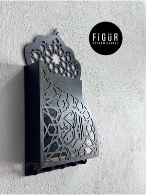 Siyah Duvar Dekoru, Kuran ve Tesbih Saklama Rafı, Ramazan Hediyesi, 38X21 cm