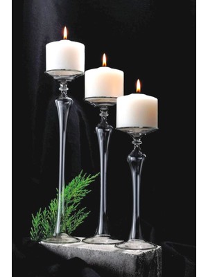 El Yapımı Şeffaf Borosilikat Cam Üçlü Şamdan Seti