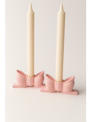 Iki Adet Pembe Fiyonk Şamdan Mumluk Takımı, Şık ve Zarif Dekorasyon Aksesuarı