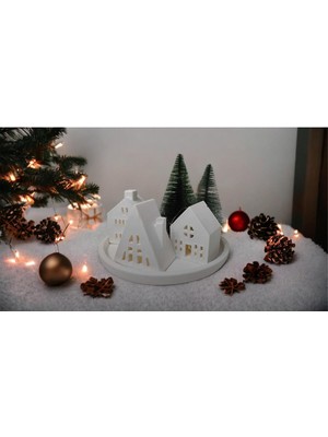 Beyaz 3'lü Ev Tealight Mumluk ve Biblo Seti, Şık Dekoratif Aksesuar