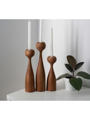 El Yapımı Doğal Ahşap 3'lü Şamdan Seti, Rustik ve Modern Dekorasyon Için