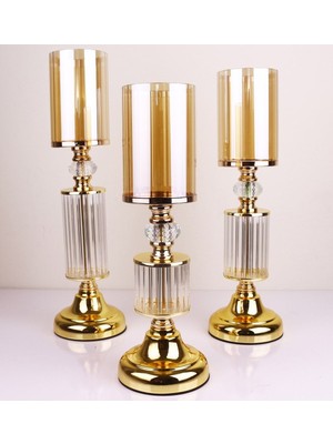 Parlak Kristal Taşlı Ayaklı Gold Şamdan Seti, Şıklık ve Zarafet Için Ideal.