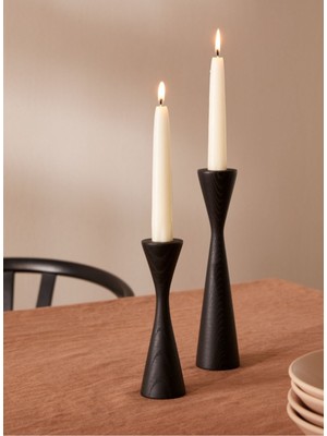 Siyah Ahşap Şamdan Seti - 2'li, Dekoratif Mumluk, Modern ve Şık Tasarım