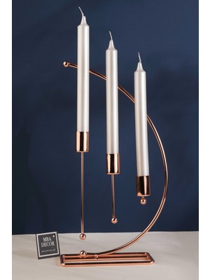 Parlak Bronz 3'lü Mumluk Seti, Dekoratif Ev Aksesuarı, 25CM