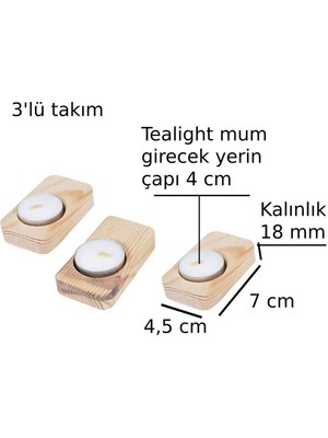 Renkli Ahşap Mumluk Seti, Dekoratif ve Şık Ağaç Tasarımı, 3'lü Paket