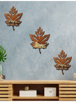 3'lü Ahşap Çınar Yaprağı Mumluk Duvar Dekor Tablo Aplik