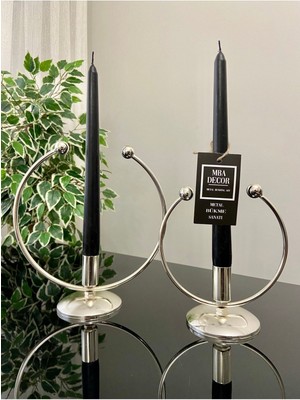 Ikili Gümüş Kaplama Şamdan Mumluk, Dekoratif, Metal Paslanmaz, Şık ve Zarif Tasarım