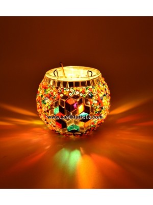 El Işi Mozaik Mumluk, Dekoratif Otantik Flora Tealight Model 1