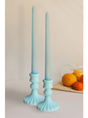 Mavi 2'li Beton Şamdan Mumluk Seti, Şık ve Modern Dekoratif Aksesuar