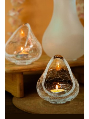 El Yapımı Kristal Çatlatma Desenli Damla Mumluk, Şeffaf, 1 Adet