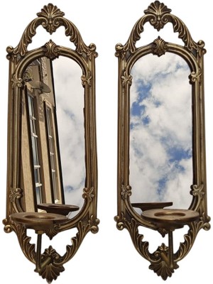 Şık Polyester Ikili Niş Dikdörtgen Aynalı Mumluk Takımı Gold