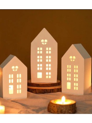 3'lü Beyaz Dekoratif Mumluk Seti, Şamdan, Ev Aksesuarı