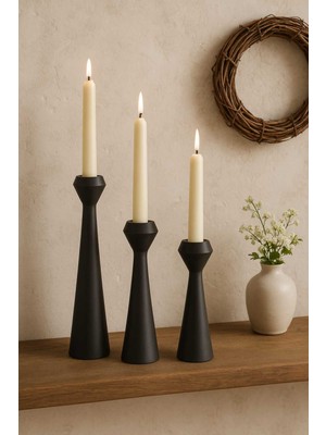 El Yapımı Rustik Ahşap Şamdan Seti 20CM, 17.5cm, 15CM, Dekoratif 3'lü Mumluk