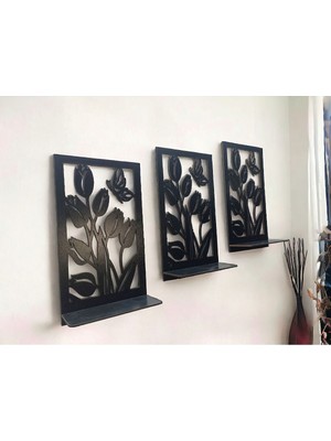 Siyah Ahşap Duvar Dekoratif Mumluk Seti, Ev ve Ofis Için Şık Aksesuar