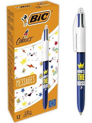 4 Colours Message Tükenmez Kalem 12'li Kutu, 1.0mm Uç, Tek Kalemde Mavi, Kırmızı, Yeşil ve Siyah Renkler
