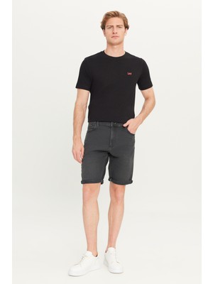 Slim Fit Dar Kesim Yüksek Bel Koyu Antrasit Pamuklu Esnek Şort