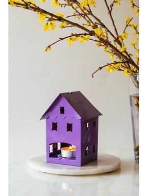 Mor Renkli Danimarka Evleri Temalı Şık Dekoratif Mumluk