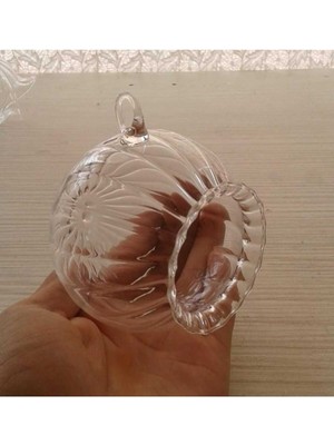 Şeffaf Cam Üfleme Mumluk, Yuvarlak Ağız, Çizgili Tasarım, Şık ve Kullanışlı Ürün