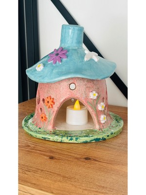 Renkli Seramik Hobbit Ev Mumluk, Sıcak ve Şık Dekorasyon Parçası