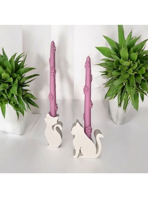Bihterrazzo Dekoratif 2'li Kedi Şamdan Mumluk, Şık ve Modern Tasarım ile Evinizde.