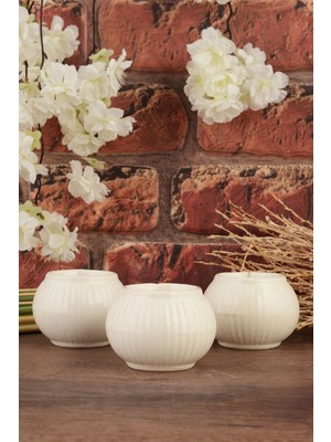 3'lü Seramik Mumluk Seti, Krem Tonları, Şık ve Zarif Dekorasyon Parçası