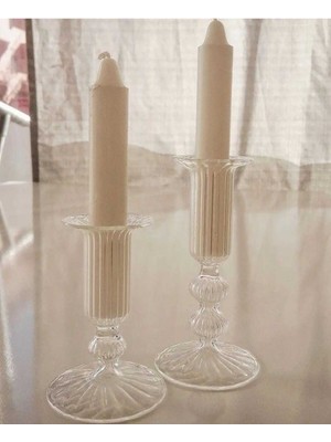Şeffaf Cam Üfleme Mumluk, Şık ve Modern Dekoratif Aksesuar, 2'li Set