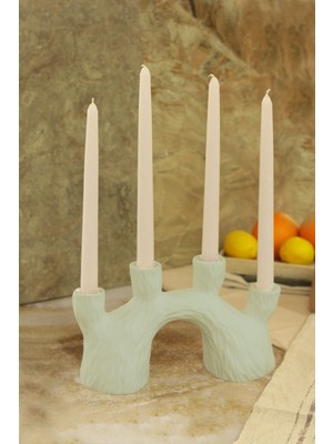 Haki 4'lü Iskandinav Tarzı Odun Beton Şamdan Mum Seti