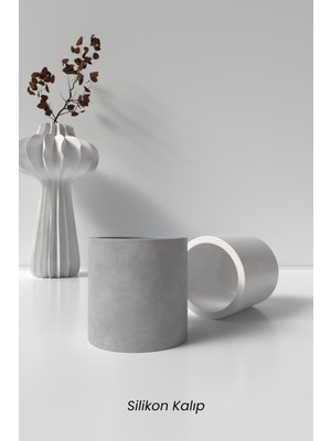 Silindir Beton Saksı ve Mumluk Kalıbı, Beyaz, Dekoratif Tasarım, K12