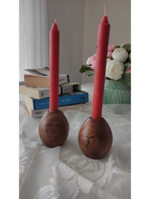 Ceviz Renkli Ahşap Mumluk Seti, Şık ve Doğal Dekoratif Aksesuarlar