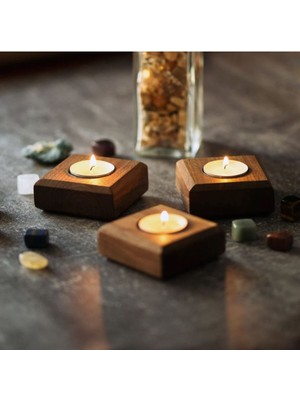 Ceviz Renkli Ahşap 3'lü Mumluk Seti, Şık ve Doğal Dekor Tamamlayıcı.