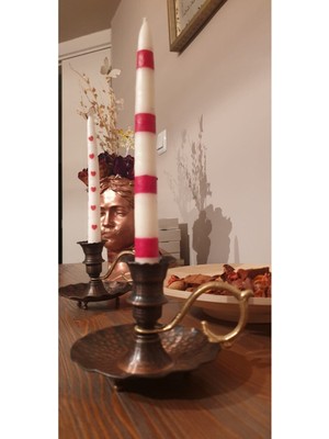 Bakır Vintage Tek Kulplu Şamdan, Şinanay Tarzı Şık ve Şık Dekoratif Aksesuar